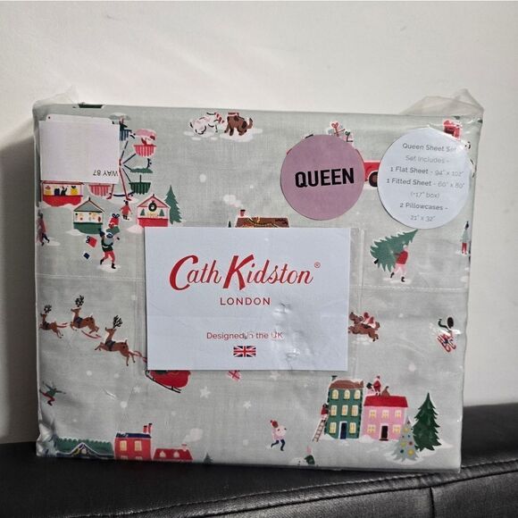 CATH KIDSTON London SNOW DAY CHRISTMAS Village XDP QUEEN SHEET SET - Picture 1 of 7